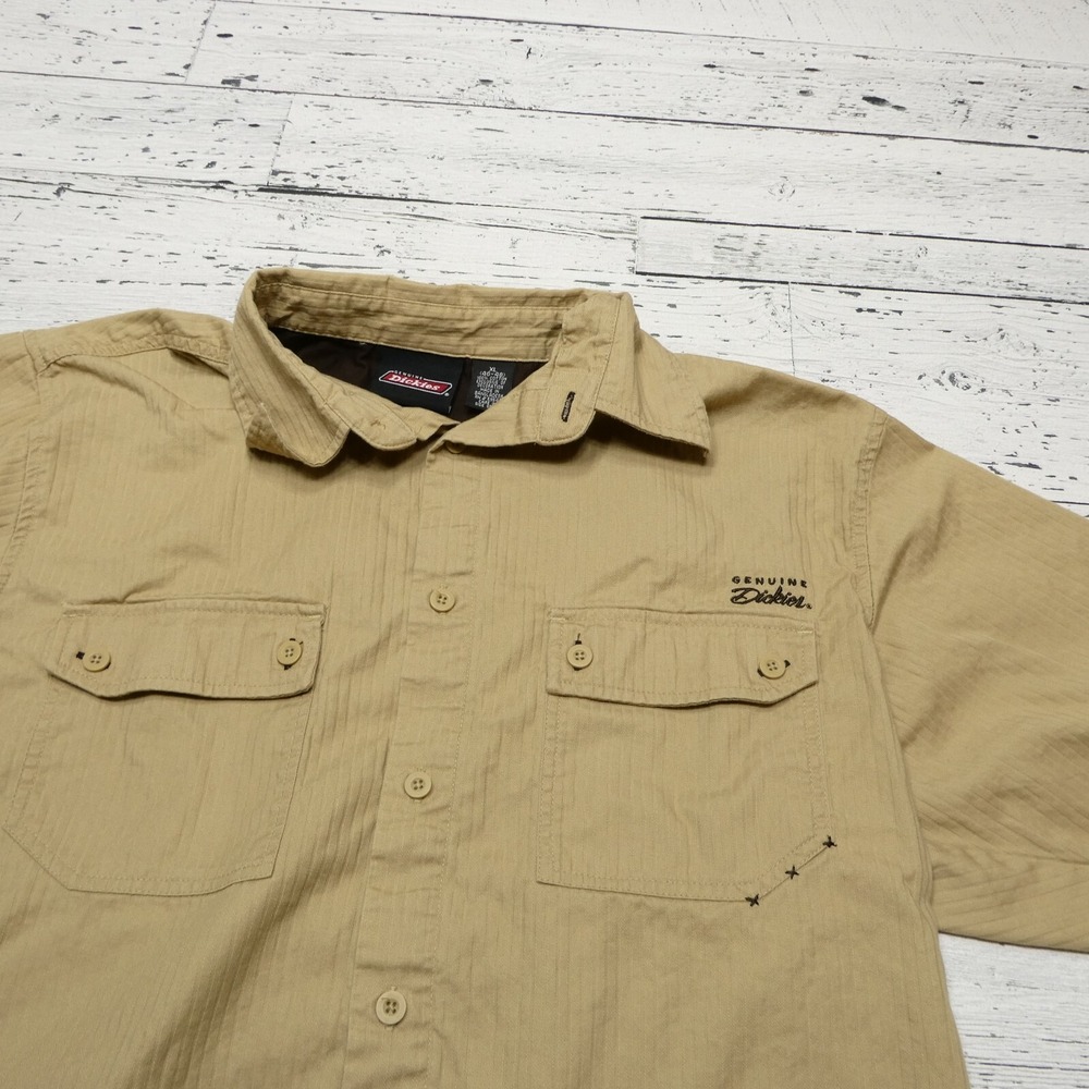 Dickies Shirt Mens XL Brown Cotton Embroidered Logo Mechanic Short Sleeve